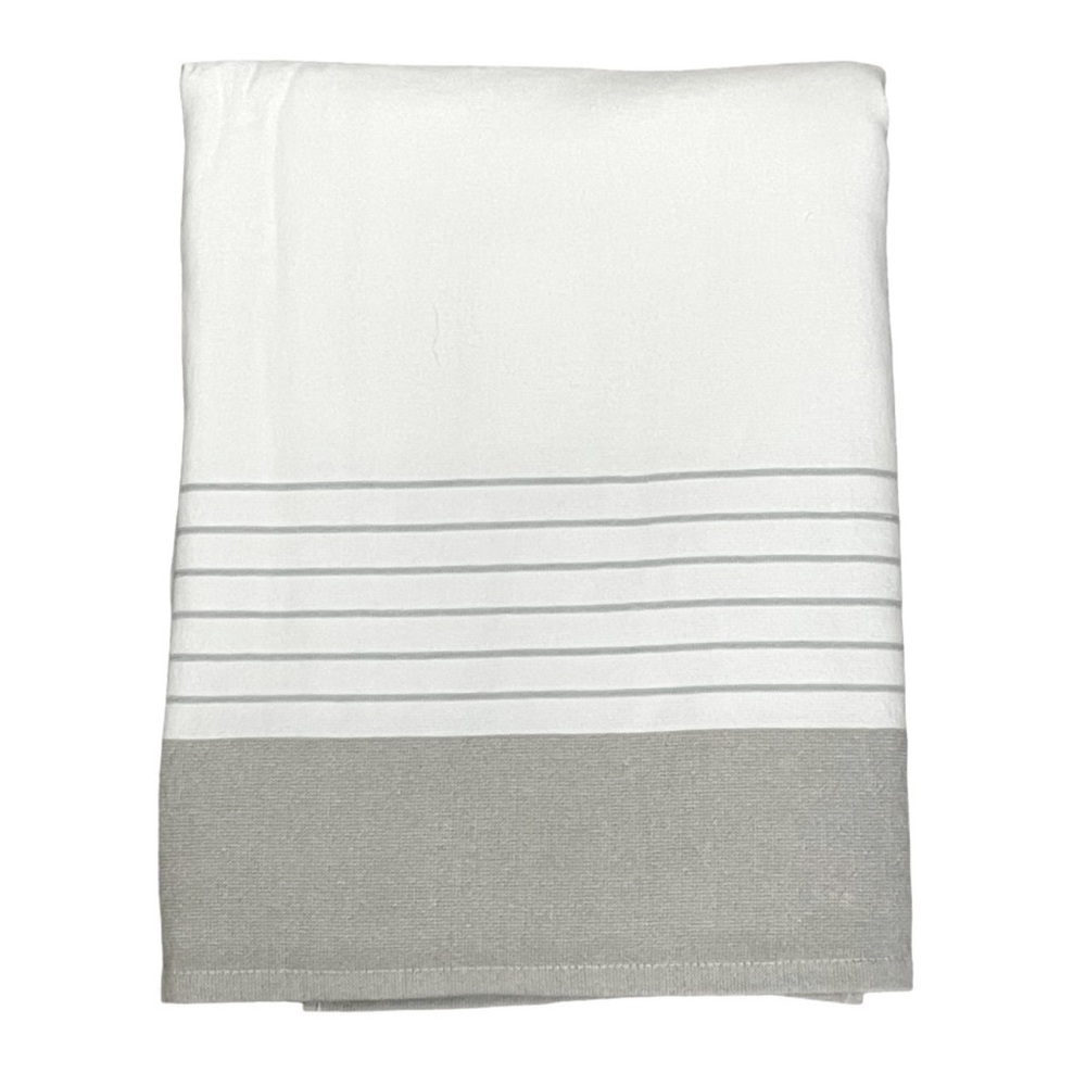Dream at Home by Peacock Alley White & Gray Striped Beach Towel 100% Cotton New